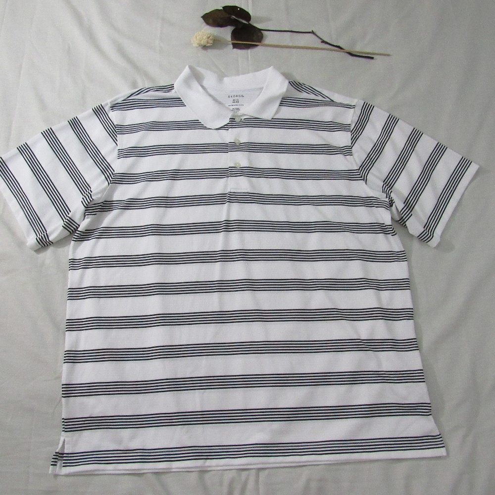 George Polo Shirt White with Black Striped